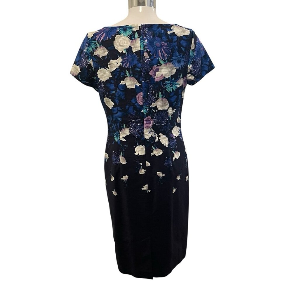 Talbots Sheath Dress Floral Size 4 Lined Blue Purple Cotton Business Work Office - Picture 3 of 9